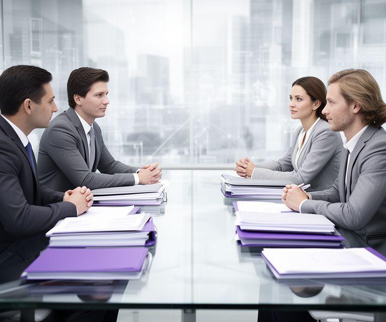 Reunión de negociación mercantil con dos equipos empresariales firmando acuerdos en una mesa de cristal